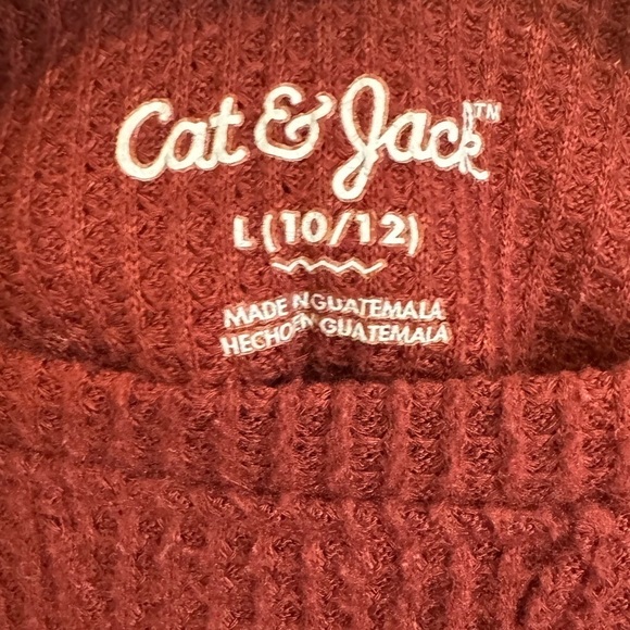 Cat & Jack Maroon Waffle Knit Shirt with Elastic Cuffed Sleeves Size L 10/12 ☀️ - Picture 12 of 13